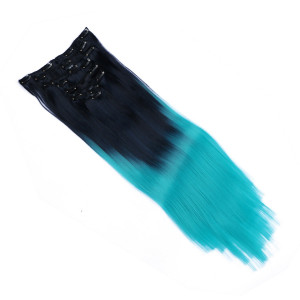#1B/Skyblue Ombre - Clip In Extensions / 8 Tressen / Haarverlängerung XXL Komplettset 60 cm - Gewellt