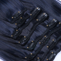#1B/Skyblue Ombre - Clip In Extensions / 8 Tressen / Haarverlängerung XXL Komplettset 60 cm - Gewellt