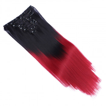 #1B/Burg Ombre - Clip In Extensions / 8 Tressen / Haarverlängerung XXL Komplettset 50 cm - Glatt