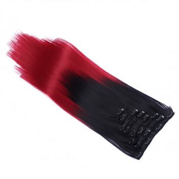 #1B/Burg Ombre - Clip In Extensions / 8 Tressen / Haarverlängerung XXL Komplettset 50 cm - Glatt