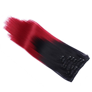 #1B/Burg Ombre - Clip In Extensions / 8 Tressen / Haarverlängerung XXL Komplettset 60 cm - Glatt