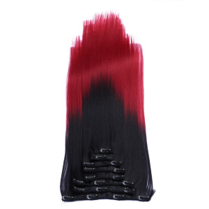 #1B/Burg Ombre - Clip In Extensions / 8 Tressen / Haarverlängerung XXL Komplettset 60 cm - Glatt