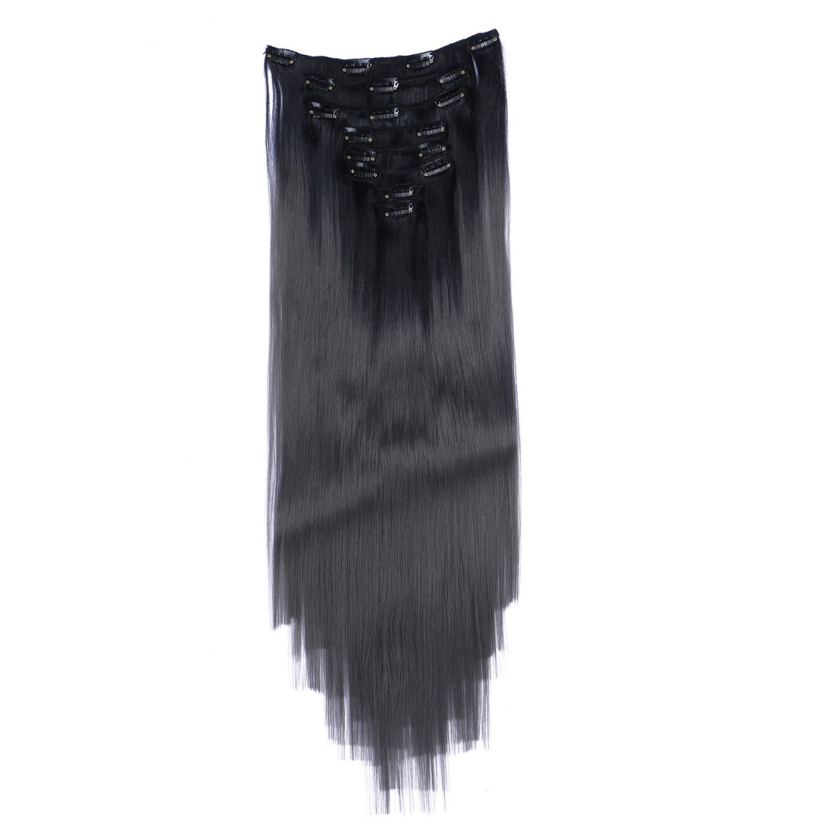 #1B/Dark Grey Ombre - Clip In Extensions / 8 Tressen /...