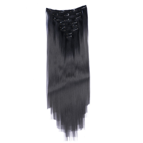 #1B/Dark Grey Ombre - Clip In Extensions / 8 Tressen / Haarverlängerung XXL Komplettset 50 cm - Glatt