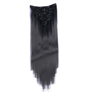 #1B/Dark Grey Ombre - Clip In Extensions / 8 Tressen / Haarverlängerung XXL Komplettset 50 cm - Glatt