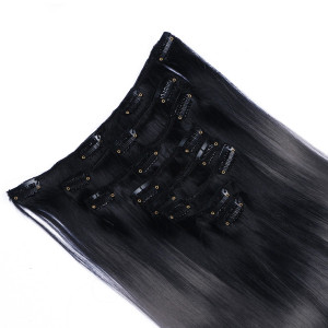 #1B/Dark Grey Ombre - Clip In Extensions / 8 Tressen / Haarverlängerung XXL Komplettset 50 cm - Glatt
