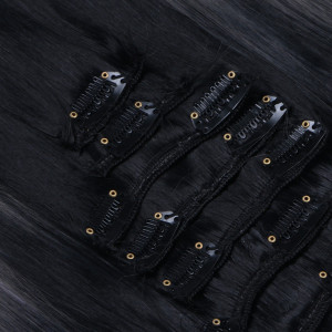 #1B/Dark Grey Ombre - Clip In Extensions / 8 Tressen / Haarverlängerung XXL Komplettset 50 cm - Glatt