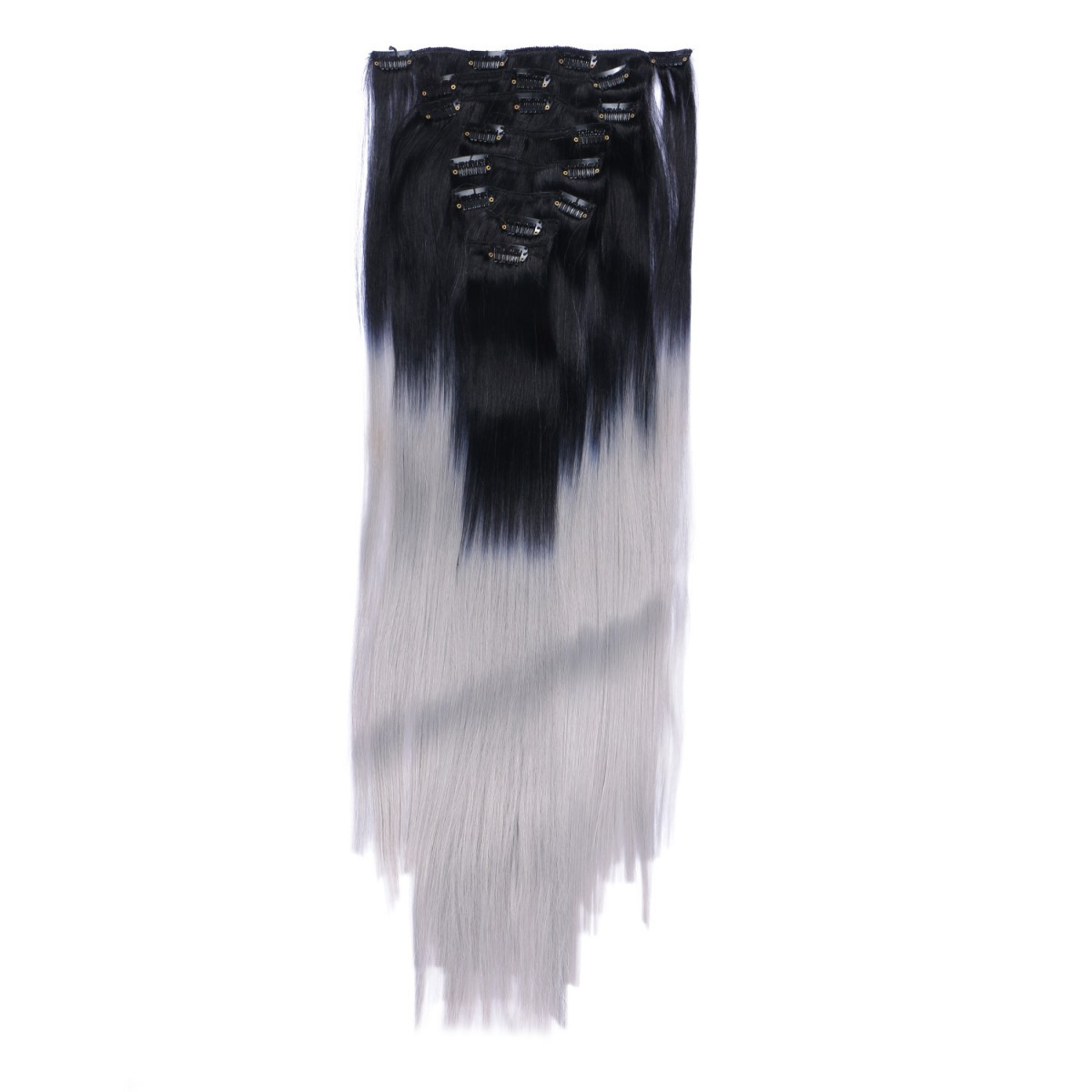 #1B/Grey Ombre - Clip In Extensions / 8 Tressen /...