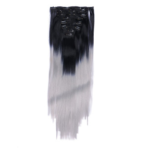#1B/Grey Ombre - Clip In Extensions / 8 Tressen / Haarverlängerung XXL Komplettset 60 cm - Glatt