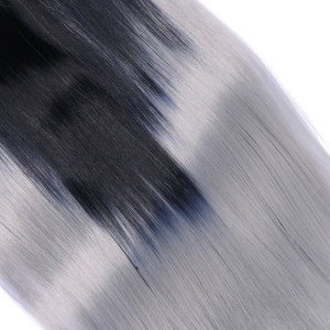 #1B/Grey Ombre - Clip In Extensions / 8 Tressen / Haarverlängerung XXL Komplettset 60 cm - Glatt