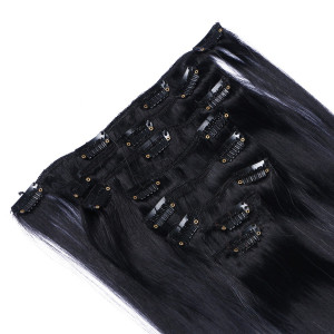 #1B/Grey Ombre - Clip In Extensions / 8 Tressen / Haarverlängerung XXL Komplettset 60 cm - Glatt