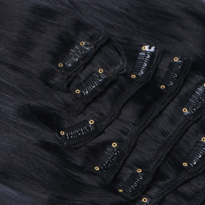#1B/Grey Ombre - Clip In Extensions / 8 Tressen / Haarverlängerung XXL Komplettset 60 cm - Glatt