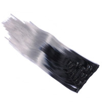 #1B/Grey Ombre - Clip In Extensions / 8 Tressen / Haarverlängerung XXL Komplettset 60 cm - Glatt