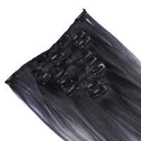 #1B/Grey Gesträhnt - Clip In Extensions / 8 Tressen / Haarverlängerung XXL Komplettset 60 cm - Glatt