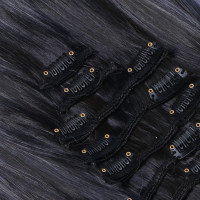 #1B/Grey Gesträhnt - Clip In Extensions / 8 Tressen / Haarverlängerung XXL Komplettset 60 cm - Glatt