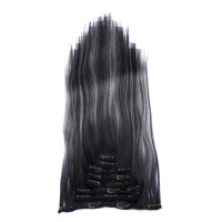 #1B/Grey Gesträhnt - Clip In Extensions / 8 Tressen / Haarverlängerung XXL Komplettset 60 cm - Glatt