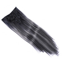 #1B/Grey Gesträhnt - Clip In Extensions / 8 Tressen / Haarverlängerung XXL Komplettset 60 cm - Gewellt