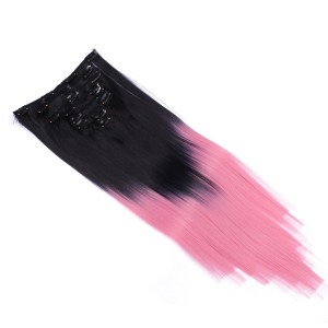#1B/Lightpink Ombre - Clip-In Hair Extensions / 8 Tressen / Haarverlängerung XXL Komplettset 60 cm - Glatt