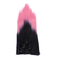 #1B/Lightpink Ombre - Clip-In Hair Extensions / 8 Tressen / Haarverlängerung XXL Komplettset 60 cm - Glatt