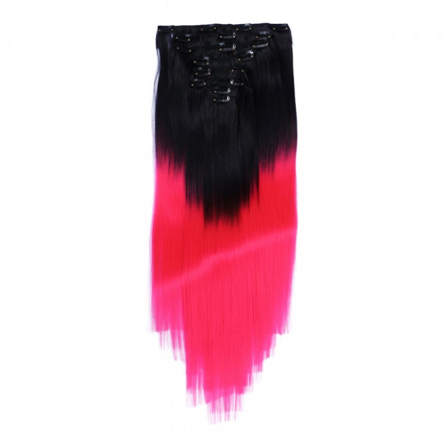 Clip-In Extensions #1B/PINK Ombre aus Thermofiber-Synthetikhaar