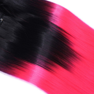 #1B/Pink Ombre - Clip-In Hair Extensions / 8 Tressen / Haarverlängerung XXL Komplettset 60 cm - Glatt