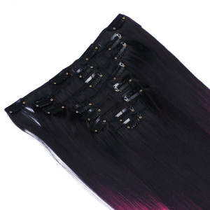 #1B/Pink Ombre - Clip-In Hair Extensions / 8 Tressen / Haarverlängerung XXL Komplettset 60 cm - Glatt
