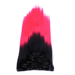 #1B/Pink Ombre - Clip-In Hair Extensions / 8 Tressen / Haarverlängerung XXL Komplettset 60 cm - Glatt