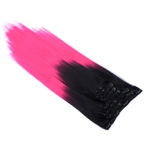 #1B/Pink Ombre - Clip-In Hair Extensions / 8 Tressen / Haarverlängerung XXL Komplettset 60 cm - Glatt
