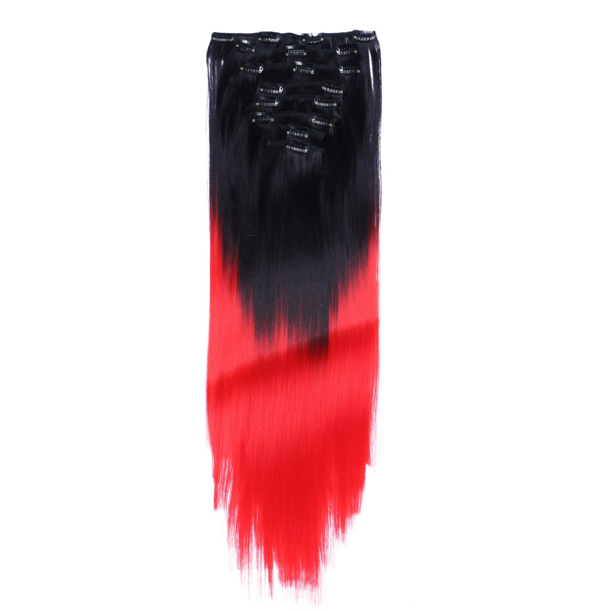 #1B/Red Ombre - Clip-In Hair Extensions / 8 Tressen /...