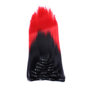 #1B/Red Ombre - Clip-In Hair Extensions / 8 Tressen / Haarverlängerung XXL Komplettset 50 cm - Glatt