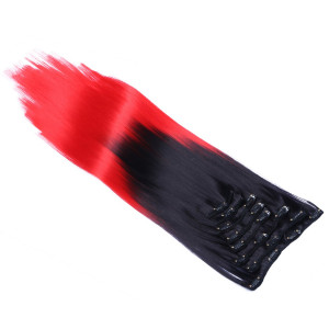#1B/Red Ombre - Clip-In Hair Extensions / 8 Tressen / Haarverlängerung XXL Komplettset 50 cm - Glatt