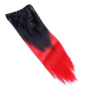 #1B/Red Ombre - Clip-In Hair Extensions / 8 Tressen / Haarverlängerung XXL Komplettset 60 cm - Glatt