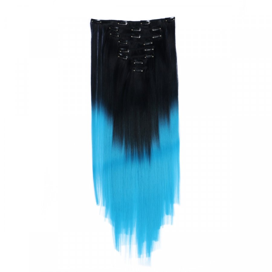 Clip-In Extensions #1B/TURQUOISE Ombre aus Thermofiber-Synthetikhaar