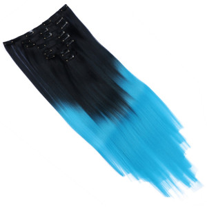 #1B/Turqoise Ombre - Clip-In Hair Extensions / 8 Tressen / Haarverlängerung XXL Komplettset 60 cm - Glatt