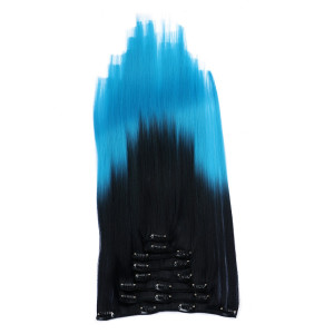 #1B/Turqoise Ombre - Clip-In Hair Extensions / 8 Tressen / Haarverlängerung XXL Komplettset 60 cm - Glatt