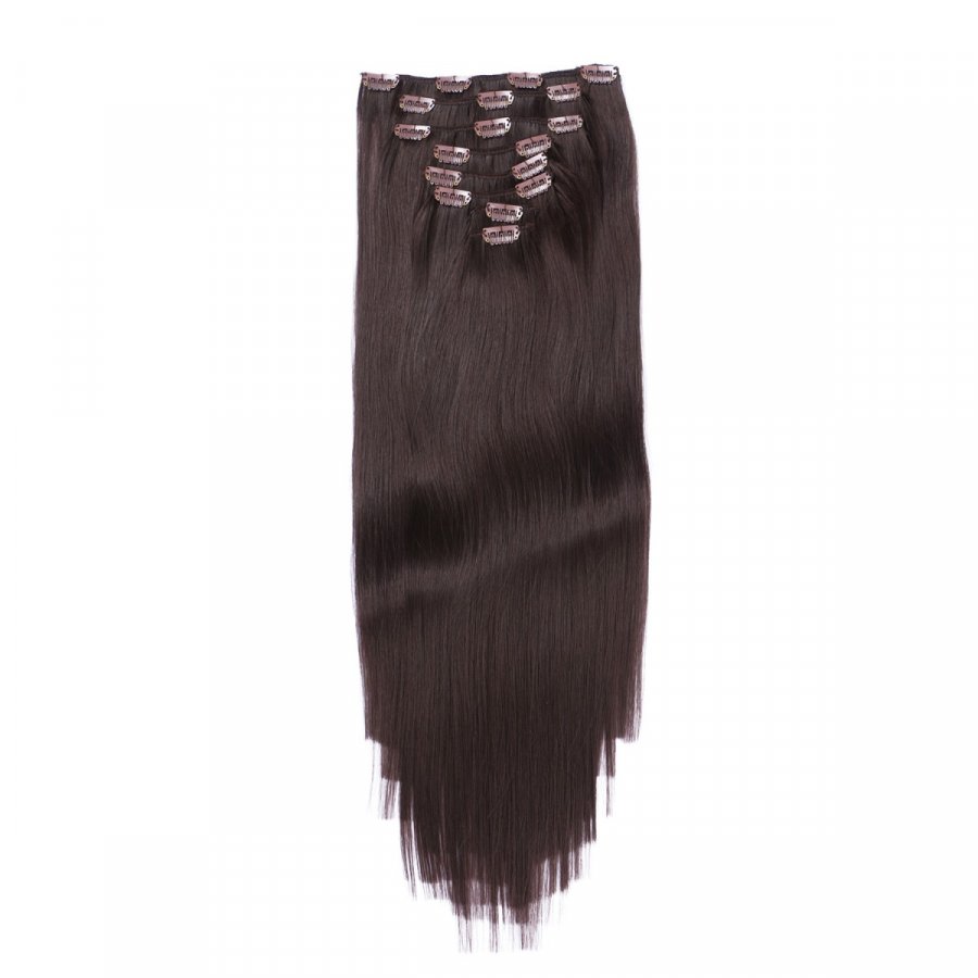 Clip-In Extensions #2 Dunkelbraun aus Thermofiber-Synthetikhaar