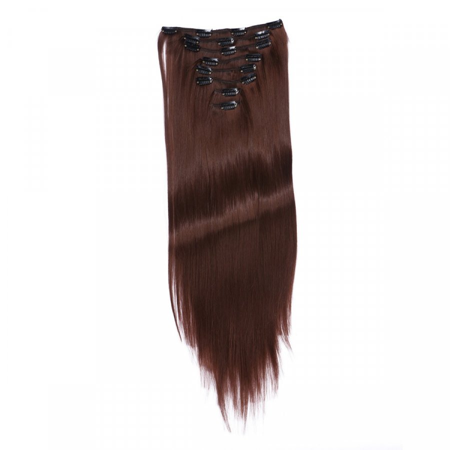 Clip-In Extensions #4 Schokobraun aus Thermofiber-Synthetikhaar