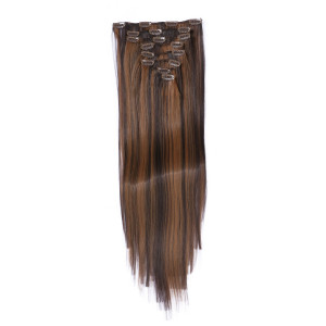 #4/20 Gesträhnt - Clip-In Hair Extensions / 8 Tressen / Haarverlängerung XXL Komplettset