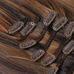 #4/20 Gesträhnt - Clip-In Hair Extensions / 8 Tressen / Haarverlängerung XXL Komplettset
