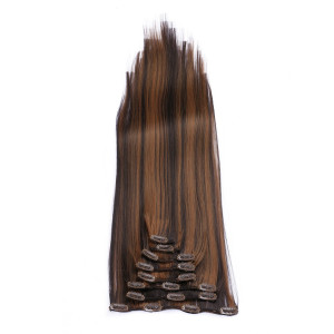 #4/20 Gesträhnt - Clip-In Hair Extensions / 8 Tressen / Haarverlängerung XXL Komplettset