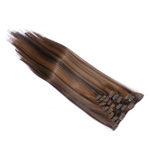 #4/20 Gesträhnt - Clip-In Hair Extensions / 8 Tressen / Haarverlängerung XXL Komplettset
