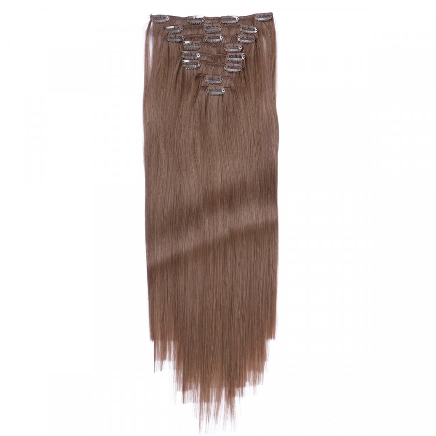 Clip-In Extensions #10 Leichtbraun aus Thermofiber-Synthetikhaar