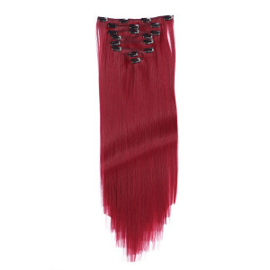 #Burg - Clip-In Hair Extensions / 8 Tressen / Haarverlängerung XXL Komplettset 60 cm - Gewellt