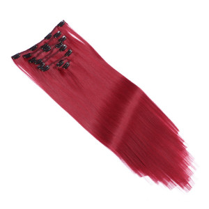 #Burg - Clip-In Hair Extensions / 8 Tressen / Haarverlängerung XXL Komplettset 60 cm - Gewellt