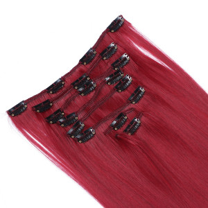 #Burg - Clip-In Hair Extensions / 8 Tressen / Haarverlängerung XXL Komplettset 60 cm - Gewellt