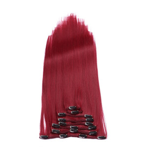 #Burg - Clip-In Hair Extensions / 8 Tressen / Haarverlängerung XXL Komplettset 60 cm - Gewellt