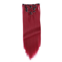 #Burg - Clip-In Hair Extensions / 8 Tressen / Haarverlängerung XXL Komplettset 60 cm - Gewellt