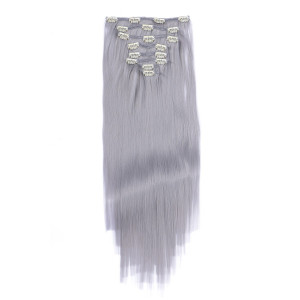 #Grey/Grau - Clip-In Hair Extensions / 8 Tressen / Haarverlängerung XXL Komplettset 60 cm - Glatt