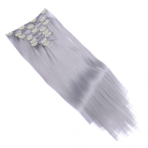 #Grey/Grau - Clip-In Hair Extensions / 8 Tressen / Haarverlängerung XXL Komplettset 60 cm - Glatt