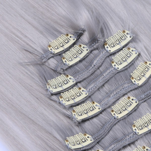 #Grey/Grau - Clip-In Hair Extensions / 8 Tressen / Haarverlängerung XXL Komplettset 60 cm - Glatt